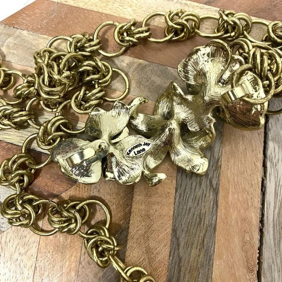 Vintage - Kenneth Jay Lane Rare Collectible Yellow Goldtone Floral Buckle Belt - Picture 3 of 5